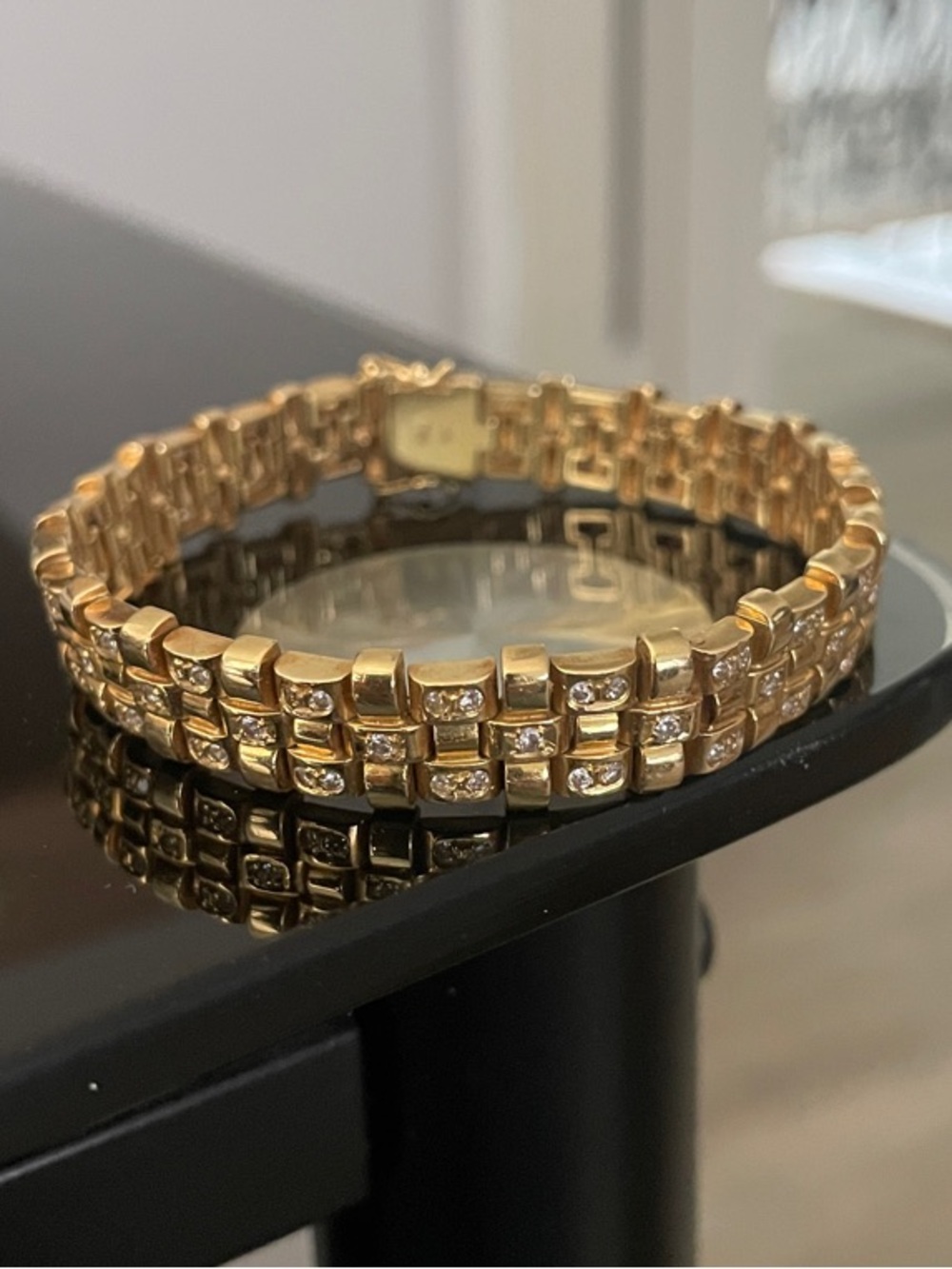 18K Yellow Gold Vintage Diamond Link Bracelet - 115 diamonds